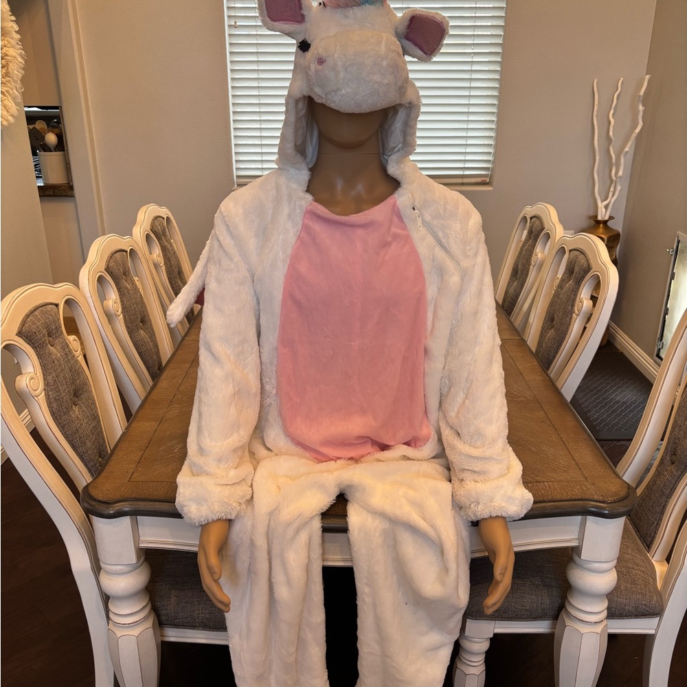 Cozy Unicorn Adult Onesie - White and Pink
